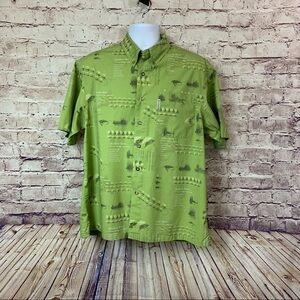 Columbia Mens Green Fishing Lure Button Short Sleeve Shirt